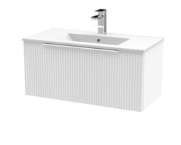 Hudson Reed Fluted Wall Hung 1-Drawer Vanity And Minimalist Basin, Contemporary Sink Vanity Unit, Satin White, 800mm - thumbnail 4