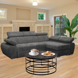 Boston Mini Premium Corner Sofa Bed Corduroy Upholstery Storage Bonell Springs Support Dark Grey Right Corner Side