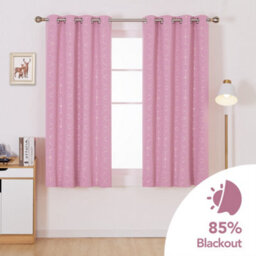 Deconovo Blackout Thermal Insulated Curtains, Eyelet Curtains, Gold Diamond Printed Curtains, W52 X L45 Inch, Pink, One Pair - thumbnail 2