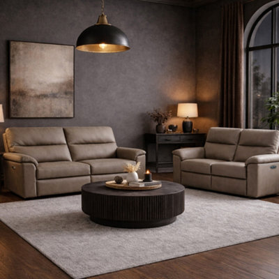 Aspire Marlowe Real Leather Power Recliner 3 + 2 Sofa Set With Usb Charging, Taupe - image 1