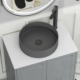 Royal Bathrooms Royal Bathroom Elmore 800mm Matt Pebble Grey Freestanding Bathroom Vanity Unit 2 Drawer Plain White Worktop With Art Round Basin - thumbnail 4