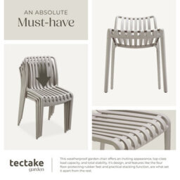 Tectake Garden Chairs Alcudia - Durable, Stackable And Weather-Resistant - Taupe - Set Of 2 - thumbnail 5
