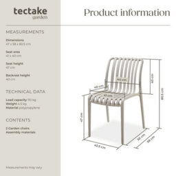Tectake Garden Chairs Alcudia - Durable, Stackable And Weather-Resistant - Taupe - Set Of 2 - thumbnail 6