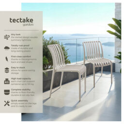 Tectake Garden Chairs Alcudia - Durable, Stackable And Weather-Resistant - Taupe - Set Of 2 - thumbnail 2