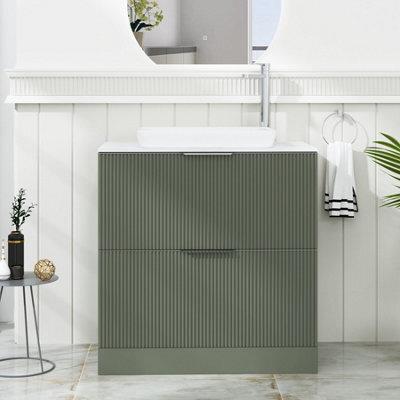 Royal Bathrooms Evora 800mm Sage Green Fluted Floor Standing Countertop Vanity Unit 2 Drawer With Qubix Basin - image 1