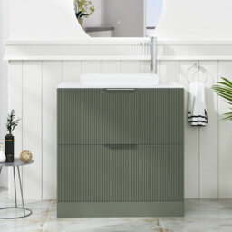 Royal Bathrooms Evora 800mm Sage Green Fluted Floor Standing Countertop Vanity Unit 2 Drawer With Qubix Basin - thumbnail 1