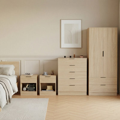 Lassic Vida Designs Trega 4 Piece Bedroom Set (1 Drawer Bedside Chest X2, 5 Drawer Chest, 2 Door 2 Drawer Wardrobe) Pine - image 1