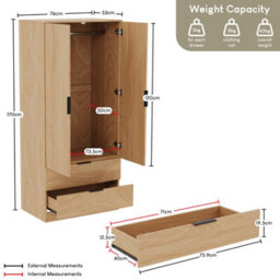 Lassic Vida Designs Trega 4 Piece Bedroom Set (1 Drawer Bedside Chest X2, 5 Drawer Chest, 2 Door 2 Drawer Wardrobe) Pine - thumbnail 5