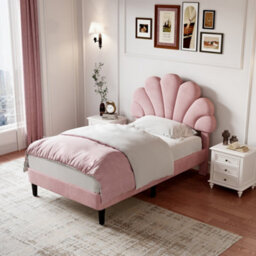 Matteo Single 3Ft Pink Velvet Bed Frame With Adjustable Petal Headboard & Solid Wood Slats - thumbnail 4