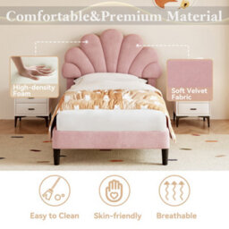 Matteo Single 3Ft Pink Velvet Bed Frame With Adjustable Petal Headboard & Solid Wood Slats - thumbnail 5