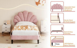 Matteo Single 3Ft Pink Velvet Bed Frame With Adjustable Petal Headboard & Solid Wood Slats - thumbnail 9