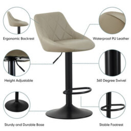 MCC Direct Set Of 2 Height Adjustable Kitchen Bar Stool Breakfast Chairs With Footrest Brown - Stanley - thumbnail 2