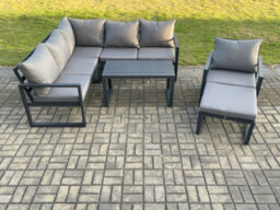 Fimous Aluminium Outdoor Garden Furniture Set Lounge Sofa Oblong Coffee Table Sets With Chair Big Footstool Conservatory Set - thumbnail 1
