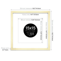 "15X15"" Gold Picture Frame - 15X15"" Square Frame With 13X13"" Mount For 15X15""/13X13"" Pictures Art Deco Style Room Decor, 1 Pack" - thumbnail 2