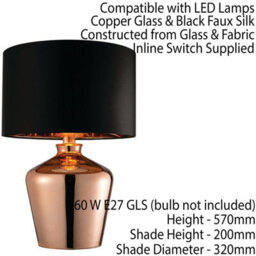 2 Pack Modern Mirror Table Lamp Gloss Copper Glass & Black Shade Feature Bedside Light - thumbnail 3