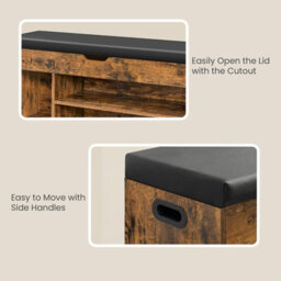 LEDREM Storage Bench With Cushion, Shoe Bench With Padded Seat, Entryway Bench With 3 Compartments, Hidden Storage, Brown And Black - thumbnail 7