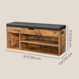 LEDREM Storage Bench With Cushion, Shoe Bench With Padded Seat, Entryway Bench With 3 Compartments, Hidden Storage, Brown And Black - thumbnail 2