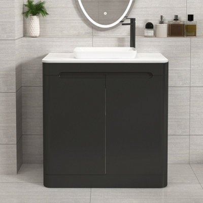 Royal Bathrooms Venice 800mm Matt Nocturne Black Freestanding Bathroom Countertop Vanity Unit 2 Door With Qubix Basin - image 1
