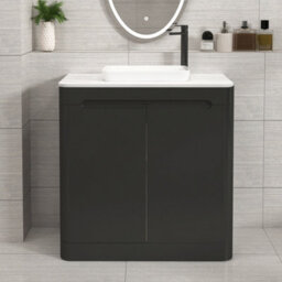 Royal Bathrooms Venice 800mm Matt Nocturne Black Freestanding Bathroom Countertop Vanity Unit 2 Door With Qubix Basin - thumbnail 1