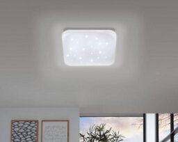 Eglo Frania-S Square White Metal And Plastic With Crystal Effect Integrated Led Flush Light, (D) 33Cm