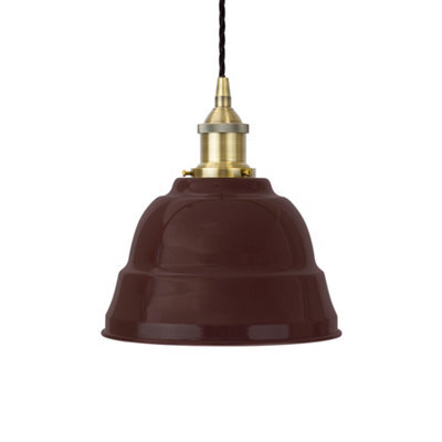 Burgundy Red Lincoln Painted Dome Pendant Light With Antique Brass Lamp Holder And Black Twisted Cable - Se Home - image 1