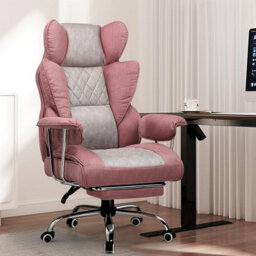 Gtplayer Gaming Chair, Executive Office Desk Chair With Footrest Ergonomic Heavy Duty Lumbar Support Computer Chairs, Pink Grey