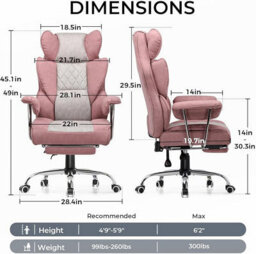 Gtplayer Gaming Chair, Executive Office Desk Chair With Footrest Ergonomic Heavy Duty Lumbar Support Computer Chairs, Pink Grey - thumbnail 2