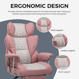 Gtplayer Gaming Chair, Executive Office Desk Chair With Footrest Ergonomic Heavy Duty Lumbar Support Computer Chairs, Pink Grey - thumbnail 3