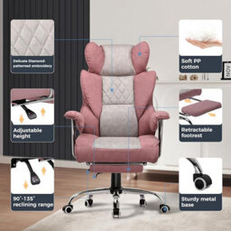 Gtplayer Gaming Chair, Executive Office Desk Chair With Footrest Ergonomic Heavy Duty Lumbar Support Computer Chairs, Pink Grey - thumbnail 5