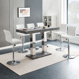 Furniture in Fashion Caprice Large Concrete Effect Bar Table 6 Ripple White Stools