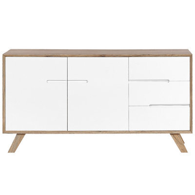 Beliani Sideboard White And Light Brown - 3 Drawers, 2 Cabinets, W140 X D40 X H75Cm - image 1