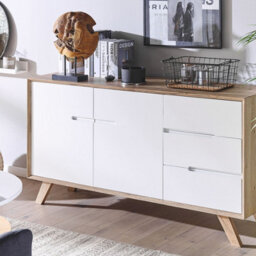 Beliani Sideboard White And Light Brown - 3 Drawers, 2 Cabinets, W140 X D40 X H75Cm - thumbnail 2