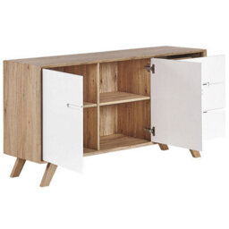 Beliani Sideboard White And Light Brown - 3 Drawers, 2 Cabinets, W140 X D40 X H75Cm - thumbnail 5
