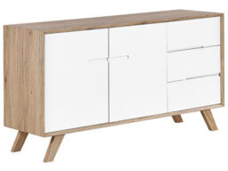Beliani Sideboard White And Light Brown - 3 Drawers, 2 Cabinets, W140 X D40 X H75Cm - thumbnail 3