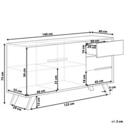 Beliani Sideboard White And Light Brown - 3 Drawers, 2 Cabinets, W140 X D40 X H75Cm - thumbnail 4