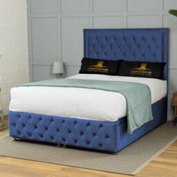 UKBEDFURNITURE Kingston Plush Blue End Opening Divan Ottoman Bed With 54 Inch Headboard - thumbnail 2