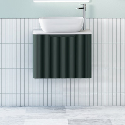 Royal Bathrooms Avenza 600mm Deep Moss Green Wall Hung Bathroom Countertop Vanity Unit 1 Drawer With Elva Basin - image 1