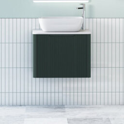 Royal Bathrooms Avenza 600mm Deep Moss Green Wall Hung Bathroom Countertop Vanity Unit 1 Drawer With Elva Basin - thumbnail 1