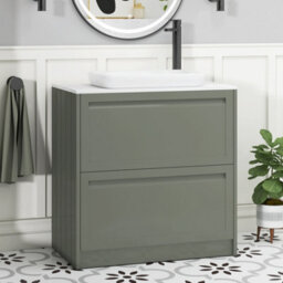 Royal Bathrooms Royal Bathroom Elmore 800mm Matt Green Freestanding Countertop Bathroom Vanity Unit 2 Drawer With Qubix Basin - thumbnail 1