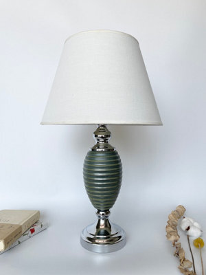 Deenz Table Lamp With Metal Cermaic Base With A Soft White Fabric Shade Chic Designs Dark Gray Ring Base T063