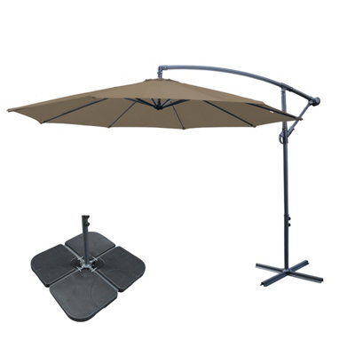 Sundaze 3M Taupe Banana Parasol Cantilever Hanging Parasol Umbrella With Crank Function, Base Weights - image 1