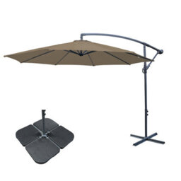 Sundaze 3M Taupe Banana Parasol Cantilever Hanging Parasol Umbrella With Crank Function, Base Weights - thumbnail 1