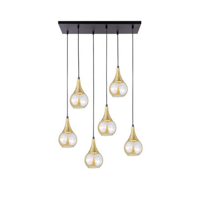 Luminosa Lighting Luminosa Lacrima Cluster Pendant Ceiling Light Black, Gold Amber Glass Shade 6X E27 - image 1