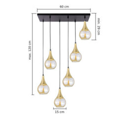Luminosa Lighting Luminosa Lacrima Cluster Pendant Ceiling Light Black, Gold Amber Glass Shade 6X E27 - thumbnail 2