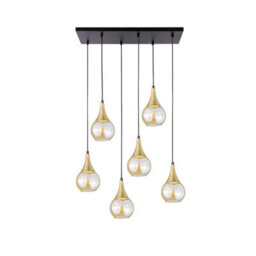 Luminosa Lighting Luminosa Lacrima Cluster Pendant Ceiling Light Black, Gold Amber Glass Shade 6X E27 - thumbnail 1