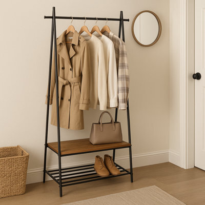 Modcraft Industrial Coat Rack With Shoe Storage , Freestanding Clothes Stand With Hat Hooks - image 1