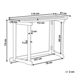 Beliani Balcony Table Acacia Wood 110 X 47 Cm Adjustable Folding - Weather-Resistant Outdoor Table - thumbnail 4