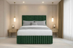 "Nexus Verona Emerald Plush Divan Bed Base No Drawers With 26"" Strutted Headboard 12"" Footboard 4'6 Double" - thumbnail 2