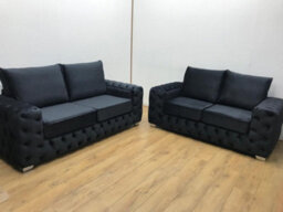 Stratus Interiors Ashley Sofa Chesterfield - Full Back Design - Luxury Upholstered Lounge Sofa - 2 Seater Sofa For Living Room - Black