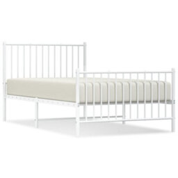 Berkfield Metal Bed Frame With Headboard And Footboard White 100X190 Cm - thumbnail 2